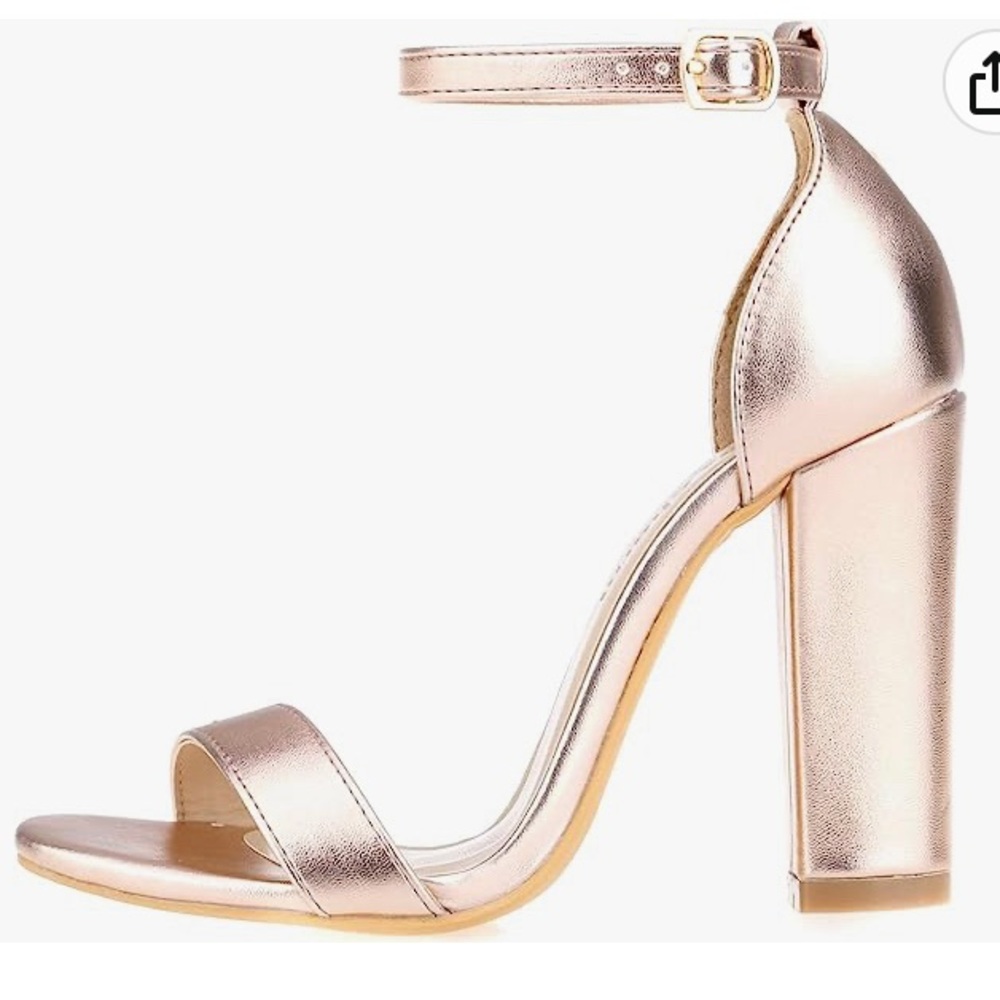 Heels Charm Women's Strappy Chunky Block Sandals Ankle Strap 6.5 rose gold